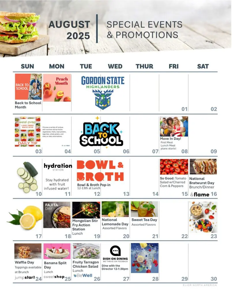 August 2025 Dining Calendar